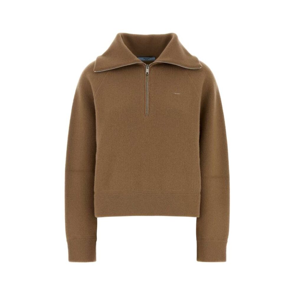 Prada Women Camel Cashmere Polo Shirt